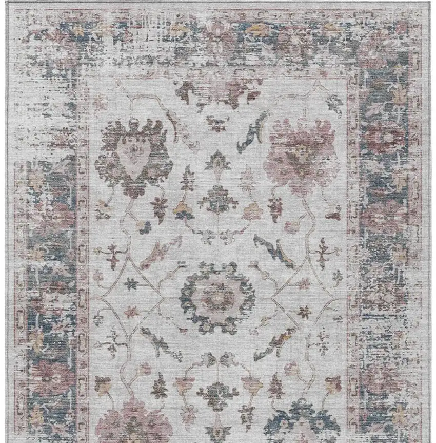 Blush And Ivory Floral Washable Indoor Outdoor Area Rug Photo 4