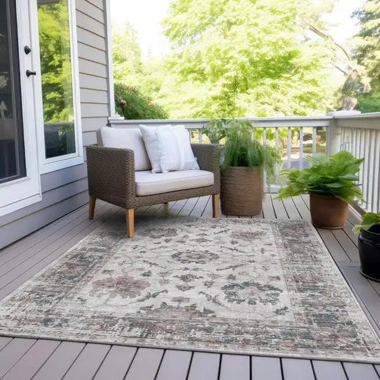 Blush And Ivory Floral Washable Indoor Outdoor Area Rug Photo 8