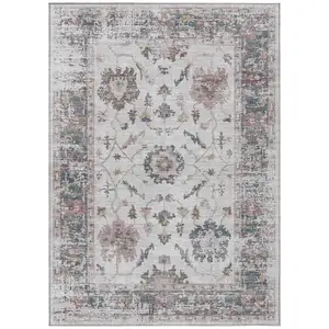 Photo of Blush And Ivory Floral Washable Indoor Outdoor Area Rug