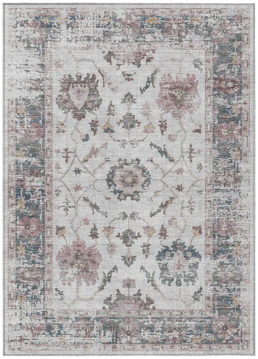 Blush And Ivory Floral Washable Indoor Outdoor Area Rug Photo 1