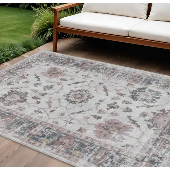 Blush And Ivory Floral Washable Indoor Outdoor Area Rug Photo 2