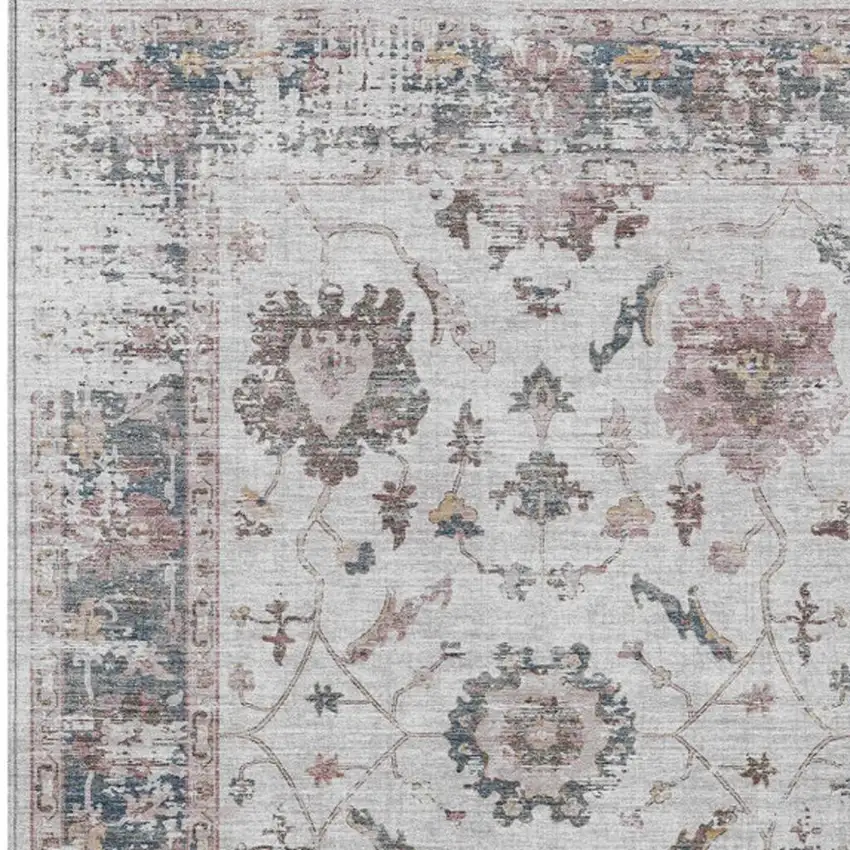 Blush And Ivory Floral Washable Indoor Outdoor Area Rug Photo 3