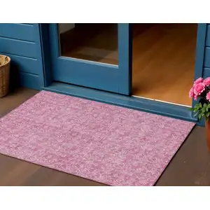 Photo of Blush And Ivory Floral Washable Indoor Outdoor Area Rug