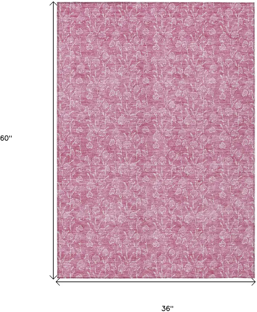 Blush And Ivory Floral Washable Indoor Outdoor Area Rug Photo 3