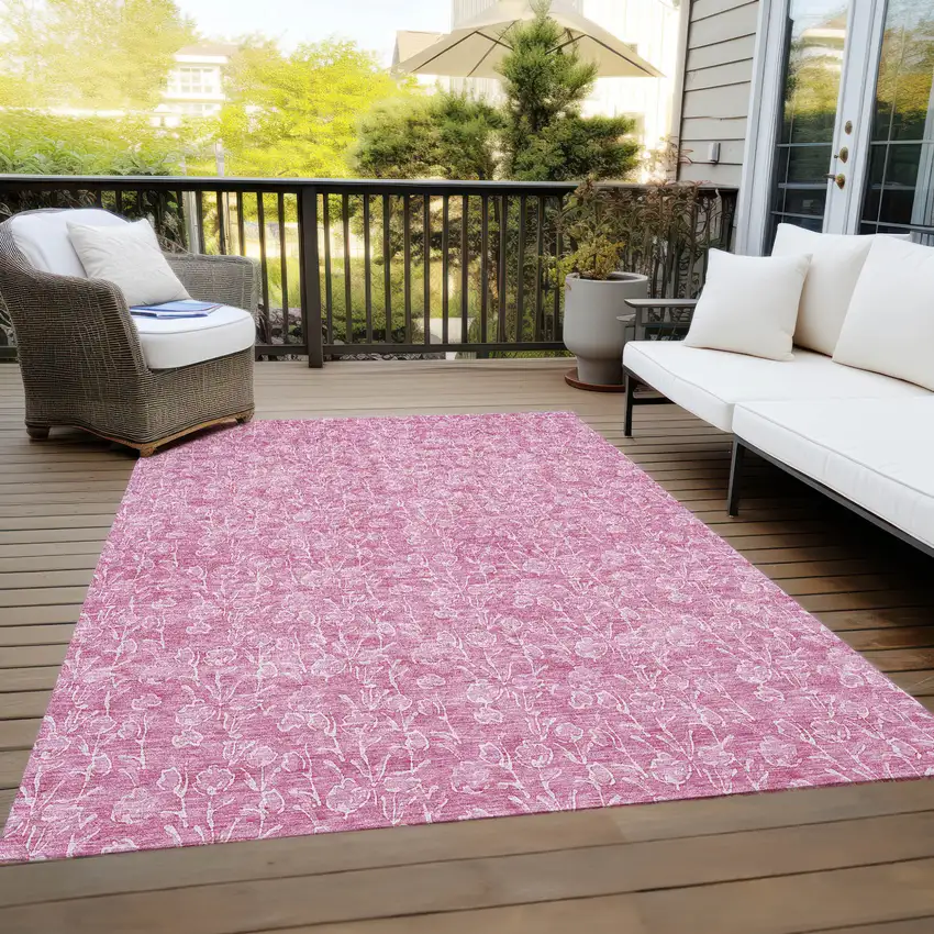 Blush And Ivory Floral Washable Indoor Outdoor Area Rug Photo 9