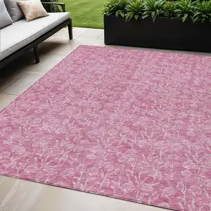 Photo of Blush And Ivory Floral Washable Indoor Outdoor Area Rug