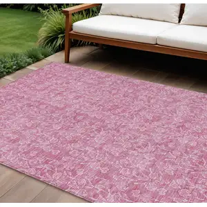 Photo of Blush And Ivory Floral Washable Indoor Outdoor Area Rug