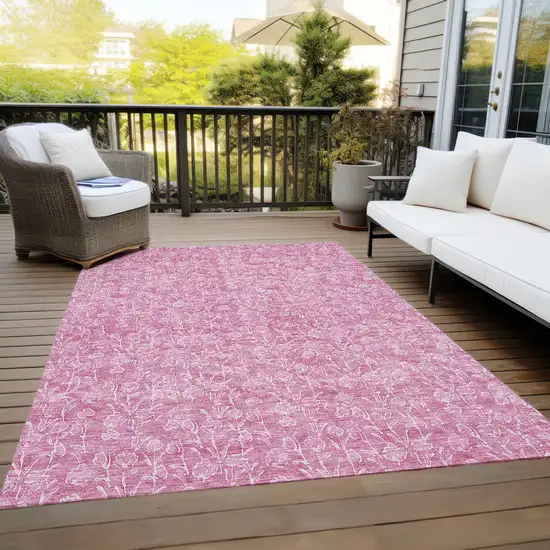 Blush And Ivory Floral Washable Indoor Outdoor Area Rug Photo 9
