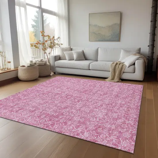 Blush And Ivory Floral Washable Indoor Outdoor Area Rug Photo 9