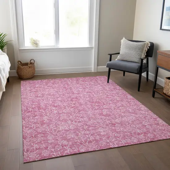 Blush And Ivory Floral Washable Indoor Outdoor Area Rug Photo 8