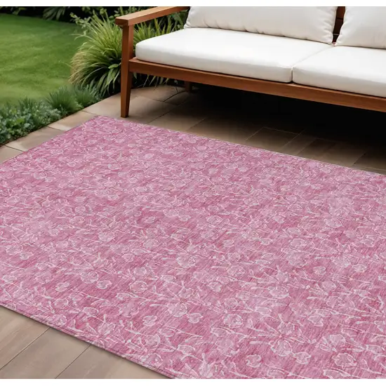 Blush And Ivory Floral Washable Indoor Outdoor Area Rug Photo 1