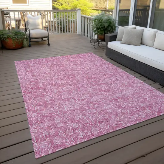 Blush And Ivory Floral Washable Indoor Outdoor Area Rug Photo 7