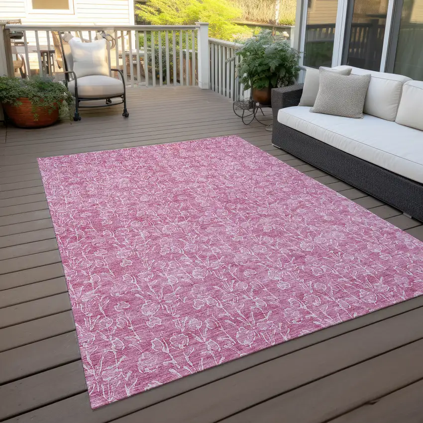 Blush And Ivory Floral Washable Indoor Outdoor Area Rug Photo 7