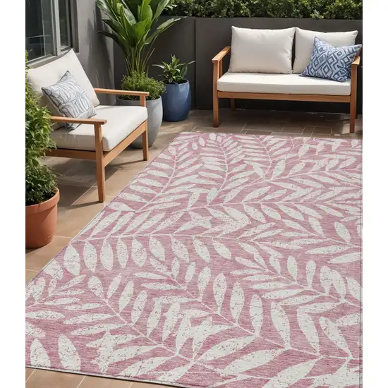 Blush And Ivory Floral Washable Indoor Outdoor Area Rug Photo 1