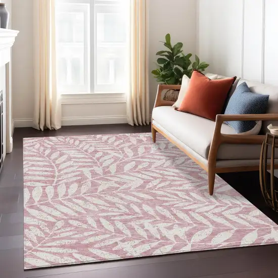 Blush And Ivory Floral Washable Indoor Outdoor Area Rug Photo 9