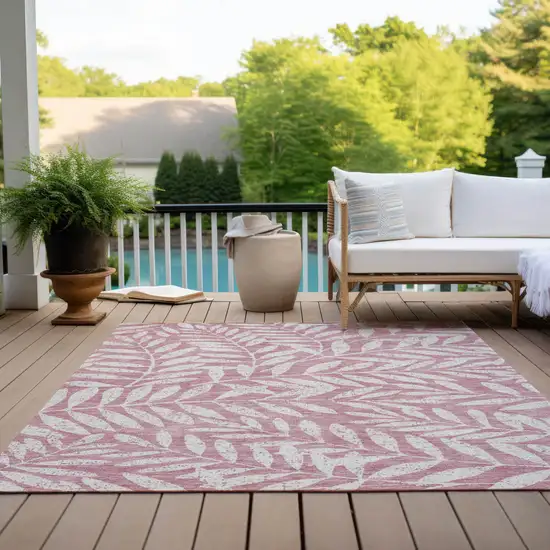 Blush And Ivory Floral Washable Indoor Outdoor Area Rug Photo 9