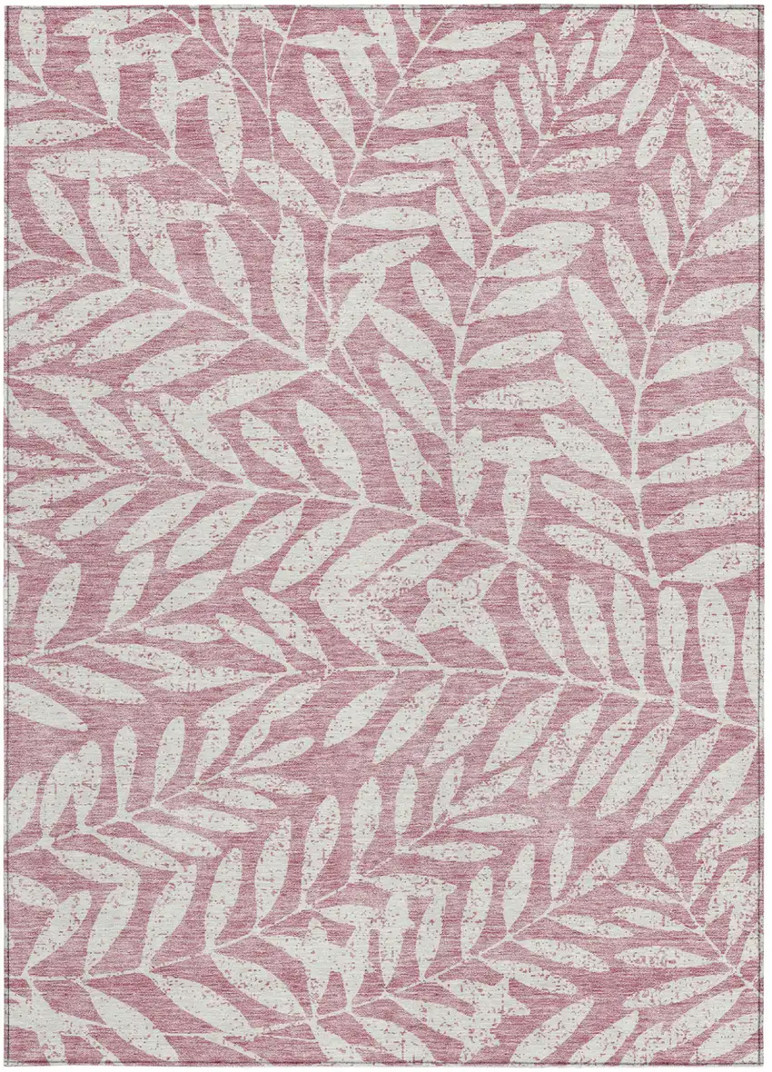 Blush And Ivory Floral Washable Indoor Outdoor Area Rug Photo 6