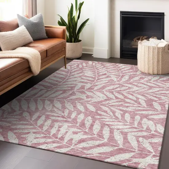 Blush And Ivory Floral Washable Indoor Outdoor Area Rug Photo 8