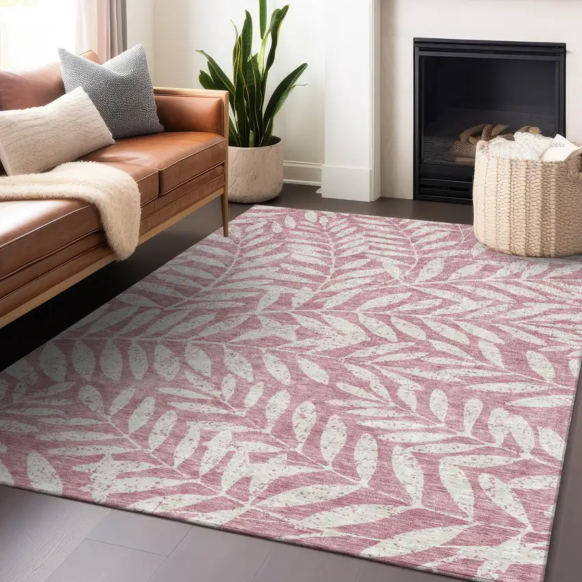 Blush And Ivory Floral Washable Indoor Outdoor Area Rug Photo 8