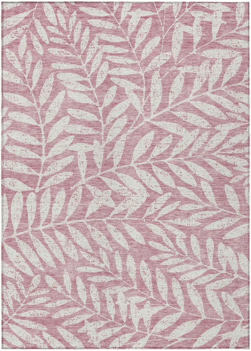 Blush And Ivory Floral Washable Indoor Outdoor Area Rug Photo 2