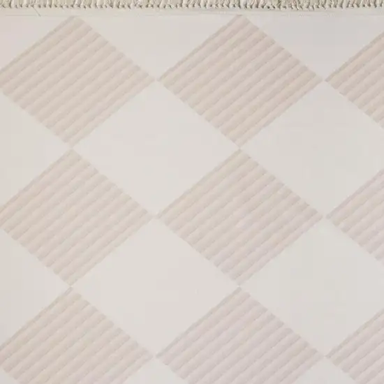 Blush And Ivory Geometric Washable Area Rug With Fringe Photo 9