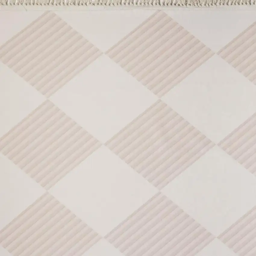 Blush And Ivory Geometric Washable Area Rug With Fringe Photo 9