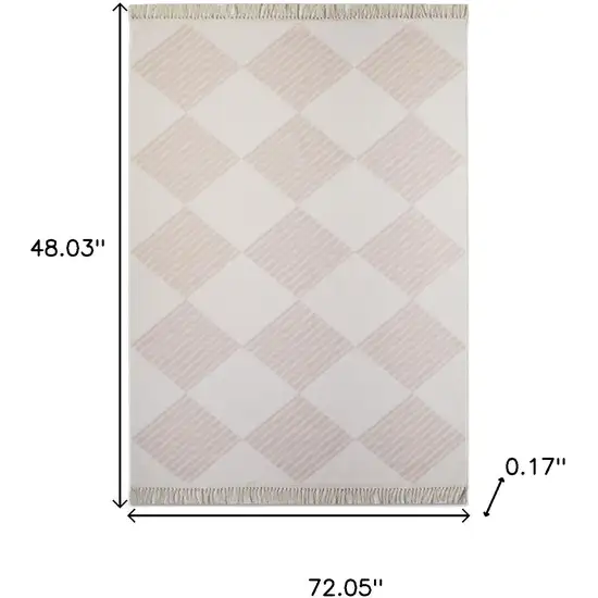 Blush And Ivory Geometric Washable Area Rug With Fringe Photo 8