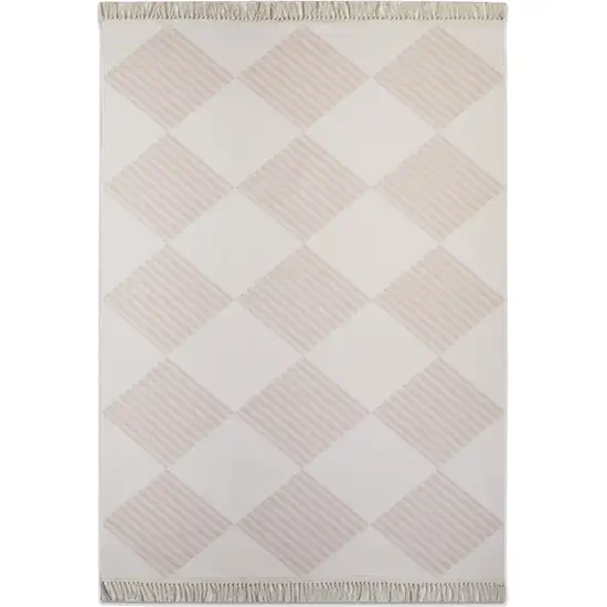 Blush And Ivory Geometric Washable Area Rug With Fringe Photo 4