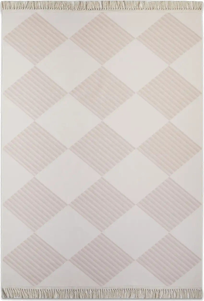 Blush And Ivory Geometric Washable Area Rug With Fringe Photo 4