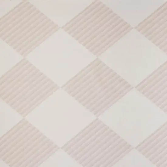 Blush And Ivory Geometric Washable Area Rug With Fringe Photo 3