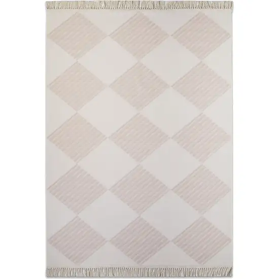 Blush And Ivory Geometric Washable Area Rug With Fringe Photo 2