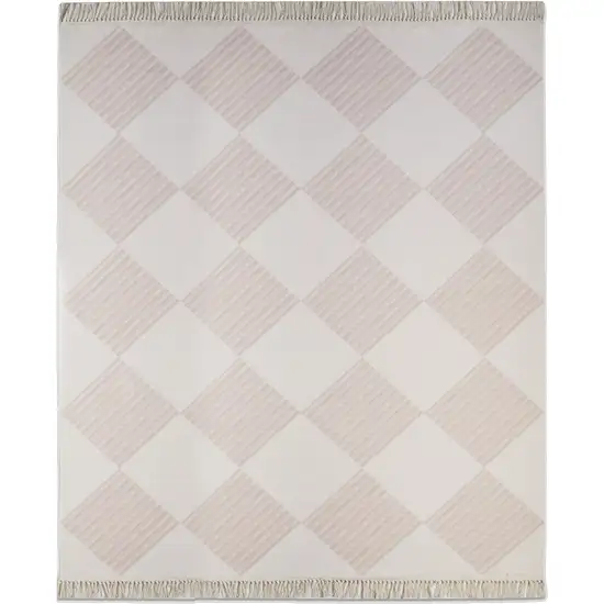 Blush And Ivory Geometric Washable Area Rug With Fringe Photo 2