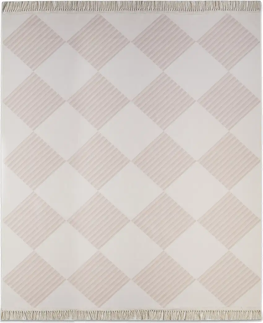 Blush And Ivory Geometric Washable Area Rug With Fringe Photo 2