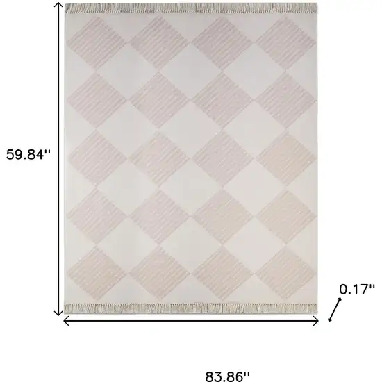 Blush And Ivory Geometric Washable Area Rug With Fringe Photo 7