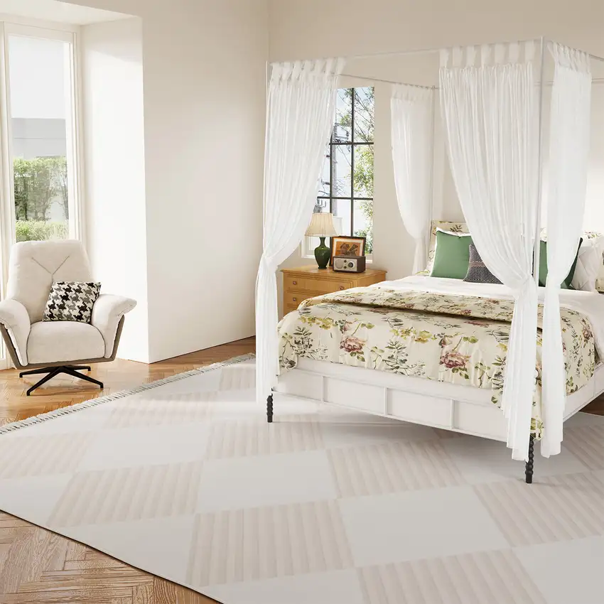 Blush And Ivory Geometric Washable Area Rug With Fringe Photo 5