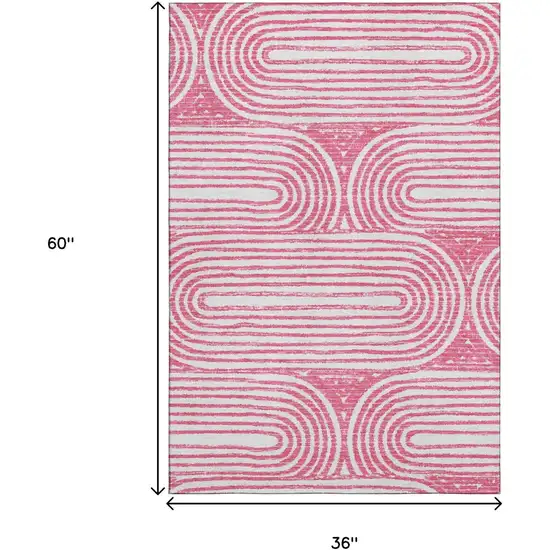 Blush And Ivory Geometric Washable Area Rug With UV Protection Photo 3