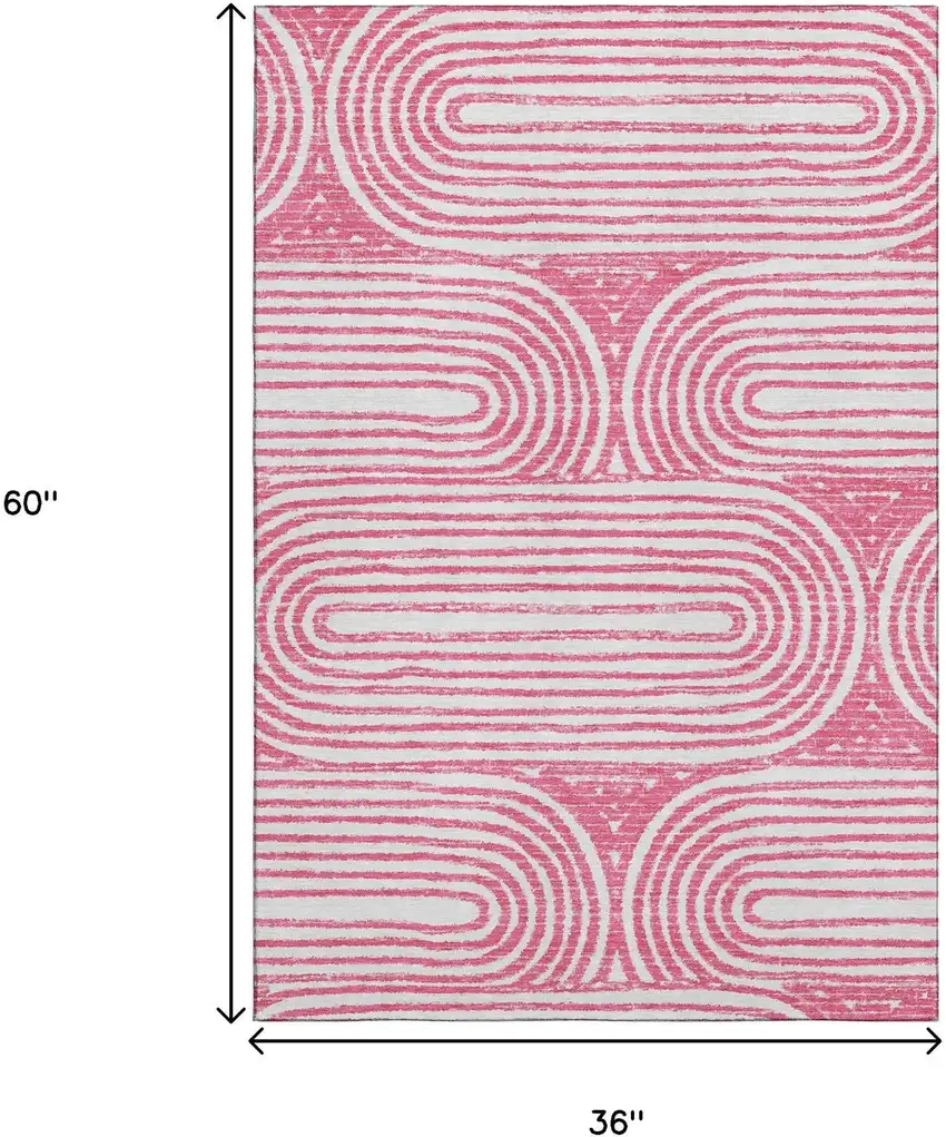 Blush And Ivory Geometric Washable Area Rug With UV Protection Photo 3