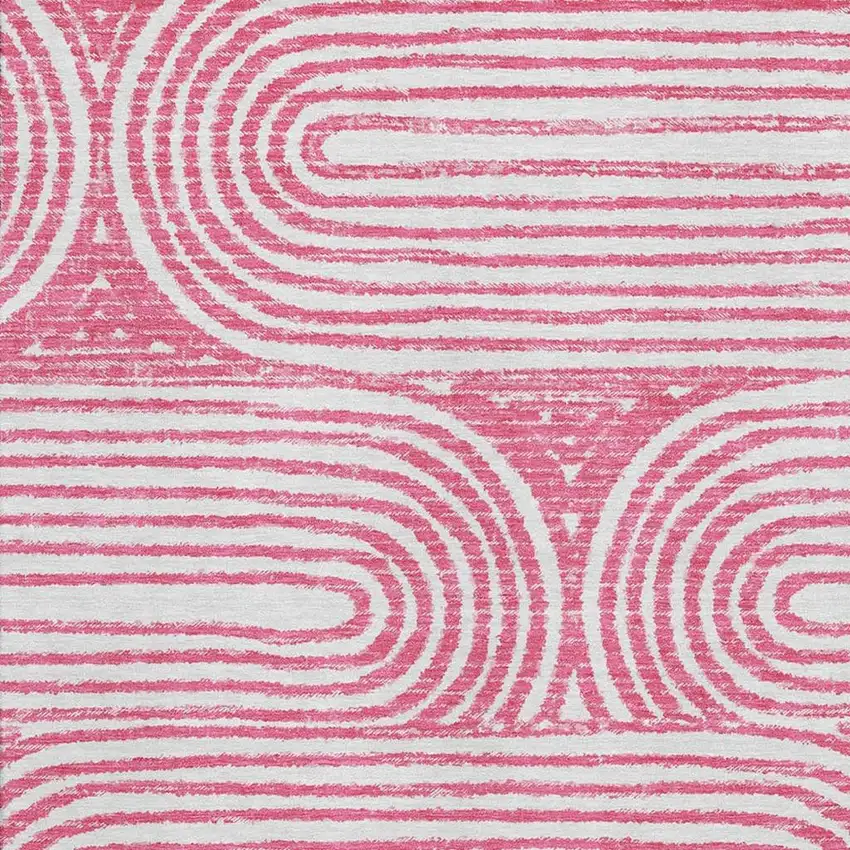 Blush And Ivory Geometric Washable Area Rug With UV Protection Photo 3