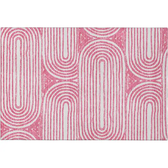 Blush And Ivory Geometric Distressed Washable Area Rug With UV Protection Photo 2