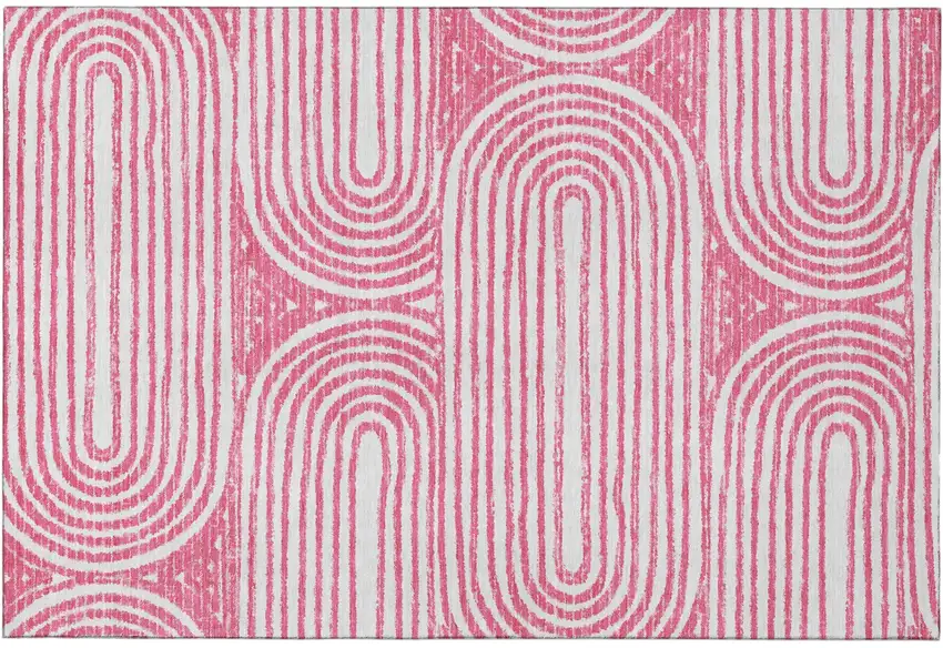 Blush And Ivory Geometric Distressed Washable Area Rug With UV Protection Photo 2