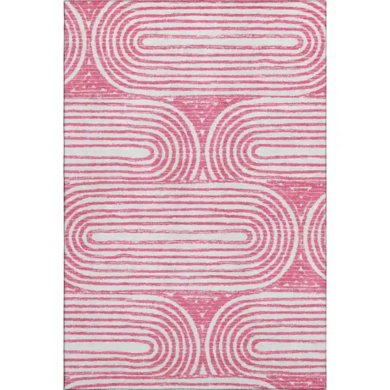 Blush And Ivory Geometric Washable Area Rug With UV Protection Photo 1