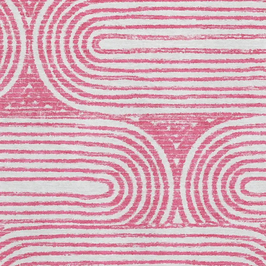 Blush And Ivory Geometric Washable Area Rug With UV Protection Photo 3