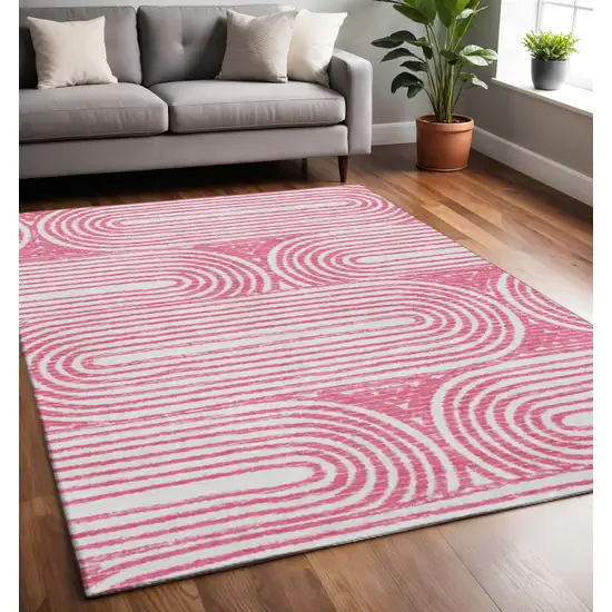 Blush And Ivory Geometric Washable Area Rug With UV Protection Photo 2