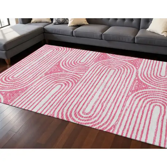 Blush And Ivory Geometric Washable Area Rug With UV Protection Photo 2