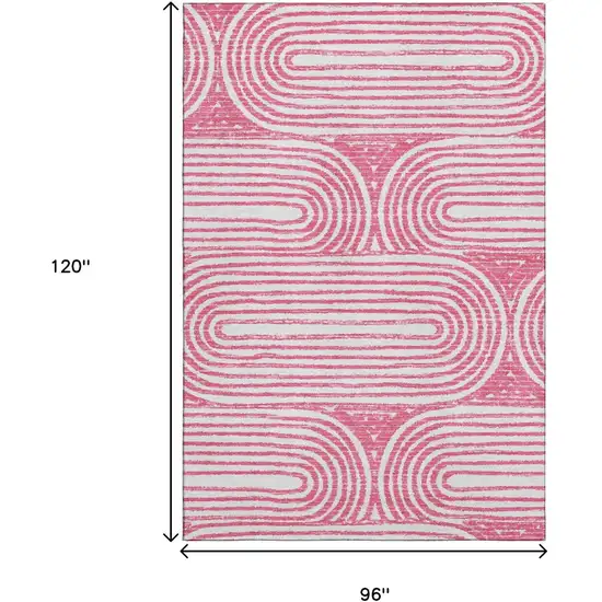Blush And Ivory Geometric Distressed Washable Area Rug With UV Protection Photo 8