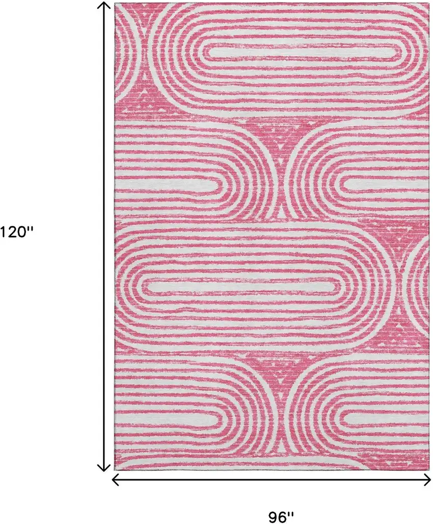Blush And Ivory Geometric Distressed Washable Area Rug With UV Protection Photo 8