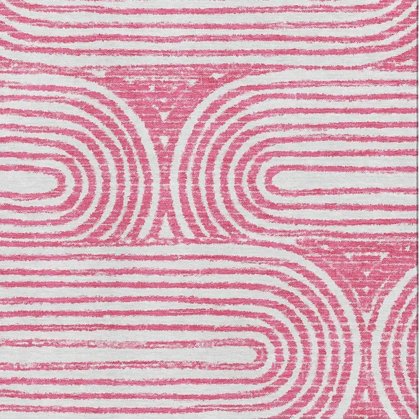 Blush And Ivory Geometric Distressed Washable Area Rug With UV Protection Photo 3