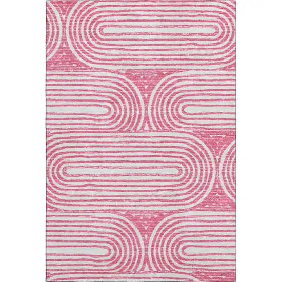 Blush And Ivory Geometric Distressed Washable Area Rug With UV Protection Photo 2