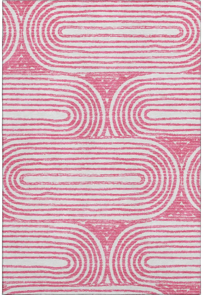 Blush And Ivory Geometric Distressed Washable Area Rug With UV Protection Photo 2