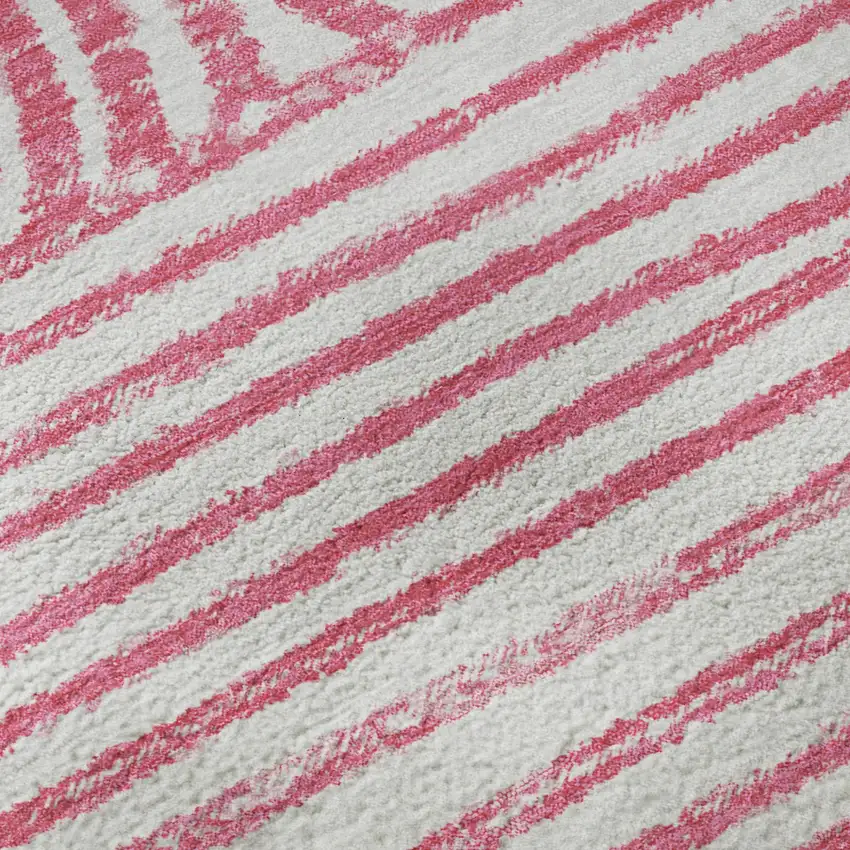 Blush And Ivory Geometric Distressed Washable Area Rug With UV Protection Photo 7